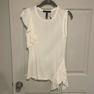 BCBG Max Azria White Asymmetrical Eyelet Top Size S